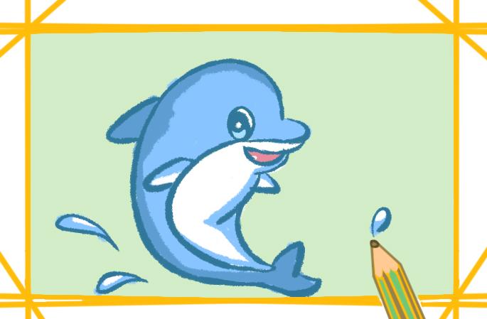 蓝色海豚简笔画图片带颜色怎么画儿童简笔画零二七艺考