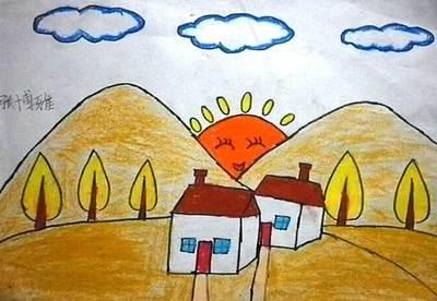 美丽的秋天景色儿童画简笔画作品图片