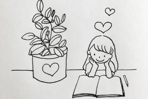 看书时候的小女孩简笔画手抄报 关于看书的手抄报
