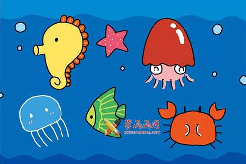 儿童简笔画海底世界的彩色教程