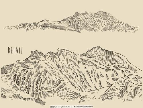 手绘山峰 素描 高山 山脉简笔画 插图 绘画 山峦 山川 自然风景 设计
