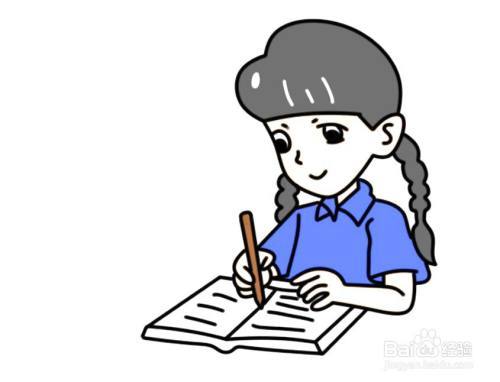 一个小女孩正在写毛笔字的简笔画