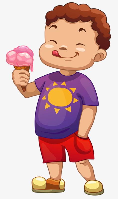 吃冰淇淋的小男孩简笔画 手绘 线稿 332440 竖版 竖屏两个吃冰激凌的