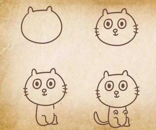 五种小猫咪简笔画的画法步骤图解教程 动物-第1张