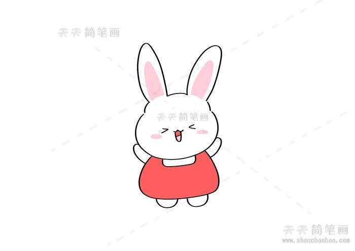 衣服用红色涂这样一幅可爱的兔子简笔画就完成啦
