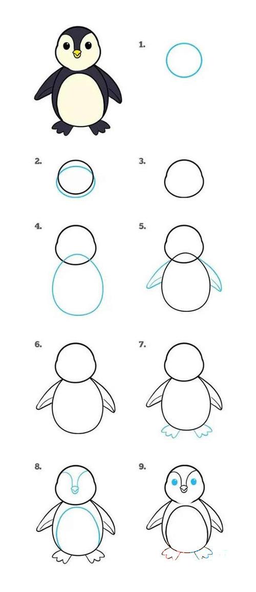 彩色小企鹅怎么画简单好看 企鹅的画法步骤简笔画图片幼儿画企鹅简笔