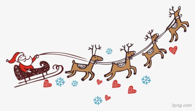 驯鹿拉着雪橇上的圣诞老人简笔画png素材透明免抠图片-卡通手绘