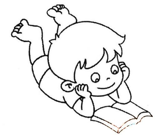 小男孩趴着看书的简笔画教程