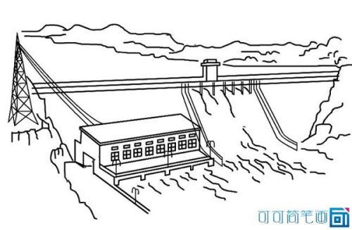 物简笔画 水电站是将水能转化为电能的工程设备用着水能进行发电