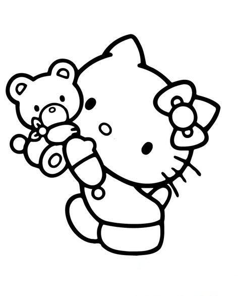 抱着小熊的凯蒂猫简笔画作品欣赏kitty猫简笔画