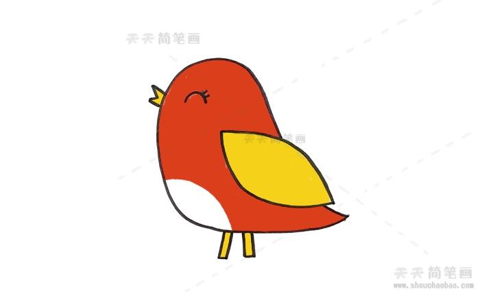 小鸟的身体用红色涂一下可以涂的均匀一些这样一幅小鸟简笔画就完成