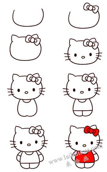kitty简笔画画法步骤hello kitty 诞生于1974年日本著名卡通萌星