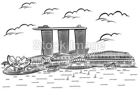 新加坡标志性建筑物的简笔画