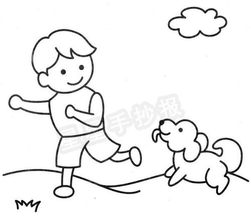 画图片小朋友遛狗简笔画图解教程遛狗的资料用牵引绳牵着狗出到户外