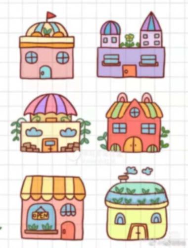 快收下这组简笔画各种各样的小房子和建筑造型