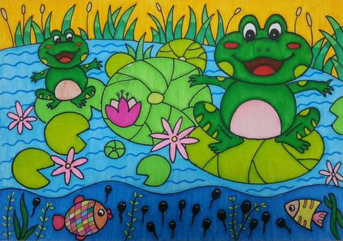 内容有儿童画青蛙与荷叶小蝌蚪彩色简笔画儿童画教案小蝌蚪找妈妈小