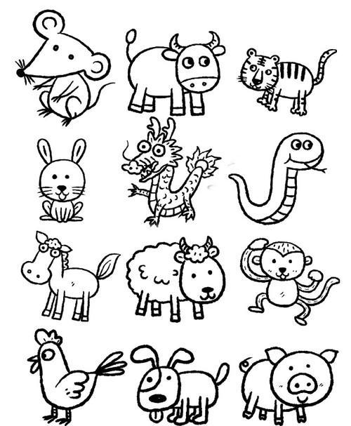 简笔画十二生肖动物简笔画各种小动物的简笔画12生肖头像简笔画卡通版