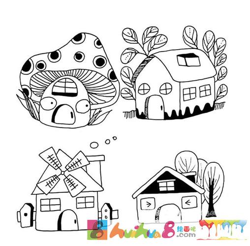 12款漂亮的卡通房子简笔画怎么画简笔画教程绘画吧-画画