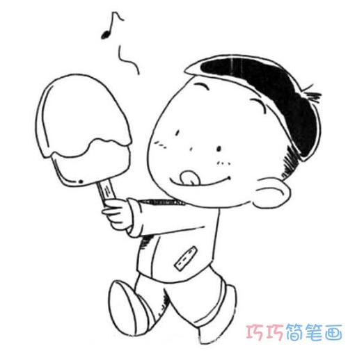 小男孩吃雪糕怎么画简单可爱卡通小男孩简笔画图片