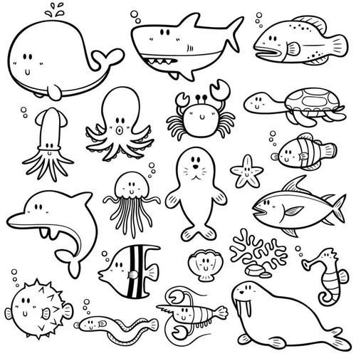 简笔画 素材 小动物海洋动物鱼类等等