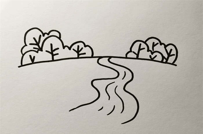 森林和小河的简笔画