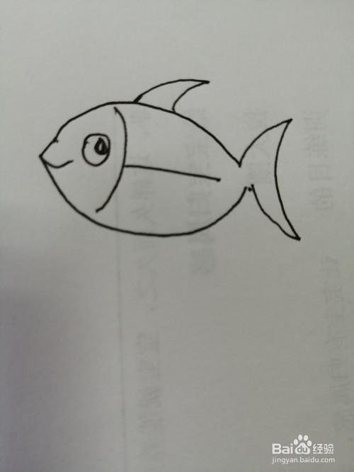第六步接着继续画出简笔画可爱的小鱼身体上面的鱼鳍.