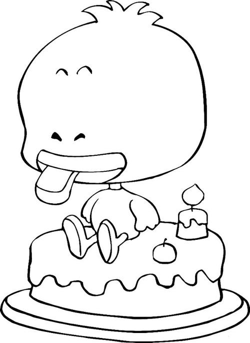 吃蛋糕的鸭子动物简笔画
