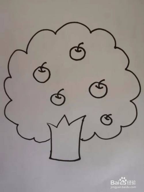 幼儿苹果树给苹果涂色简笔画