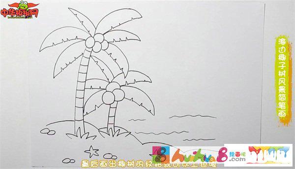 海边椰子树风景简笔画怎么画简笔画教程绘画吧-画画