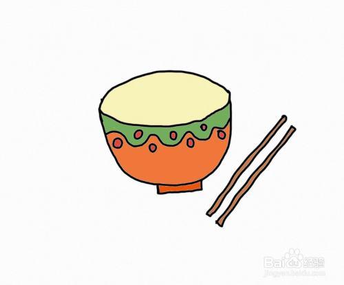 第六步最后接着把瓷碗的碗身和筷子都涂上对应的颜色彩色简笔画
