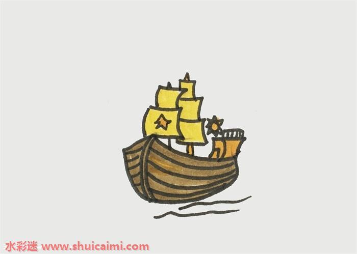 古代船简笔画的画法步骤图解