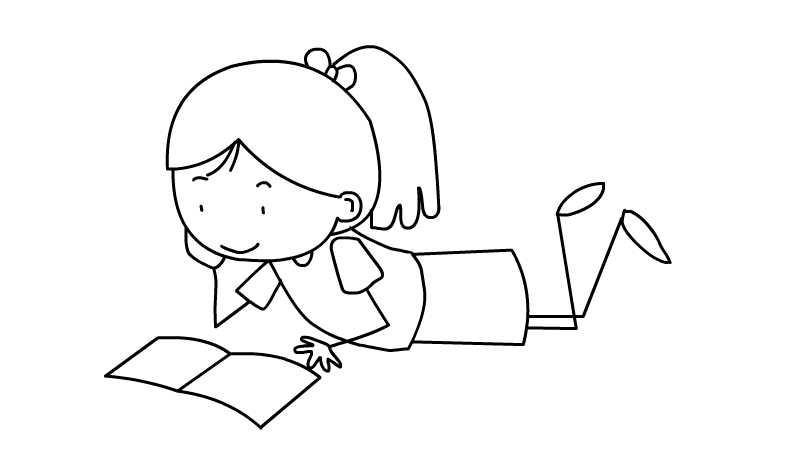 坐在书桌前看书的的小女孩简笔画