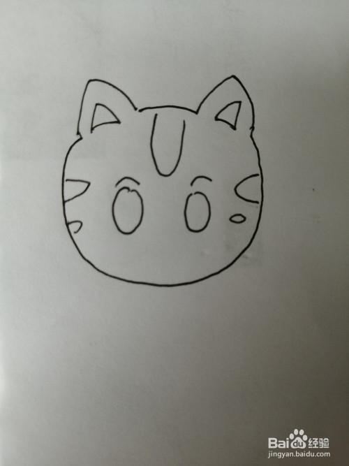 第三步接着继续画出简笔画可爱的小猫咪的两只可爱的大眼睛.