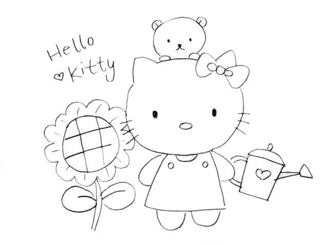 可爱的凯蒂猫简笔画彩色简单