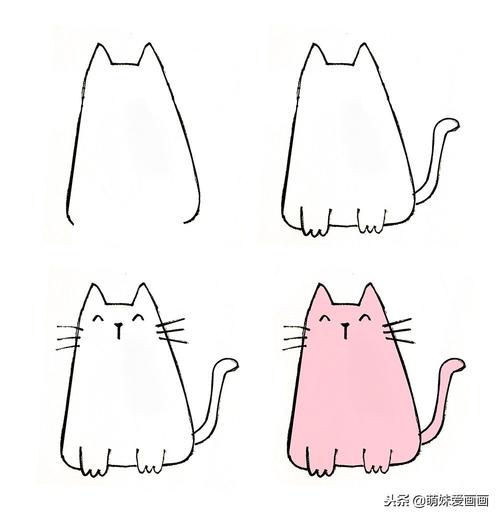 儿童简笔画小猫素材|跟着步骤画8只可爱的小猫适用初学者
