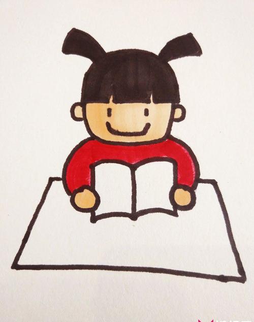 看书的小女孩简笔画画一个女孩在看书